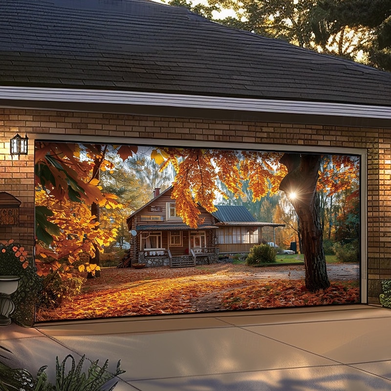 Garage Door Cover Large Hanging Backdrop Landscape Nature Forest Rustic Cottagecore 3D Party Outdoor Shooting Backgrounds Front Door Home Decor