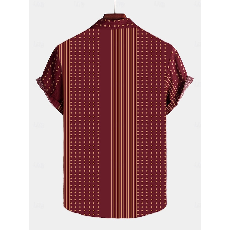 Men's Stripes Geometric Pattern Button Up Shirt Short Sleeve Vintage Vacation Causal Casual Collared Shirts 3D Print Wine2