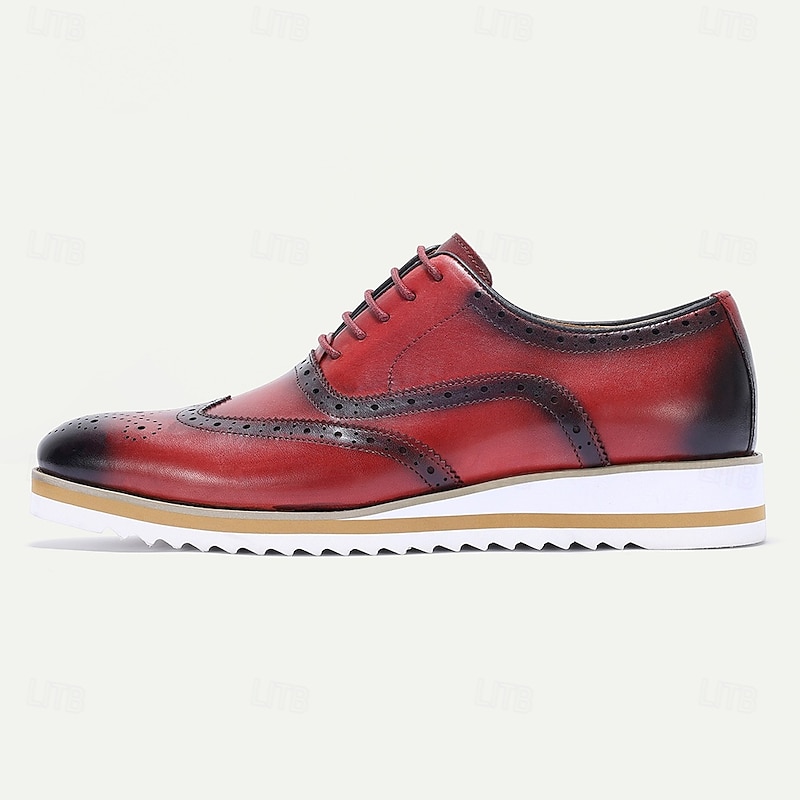 Men's Genuine Leather Red Wingtip Brogue Oxford Shoes – Classic Lace-Up Dress Footwear for Office, Parties and Formal Events3