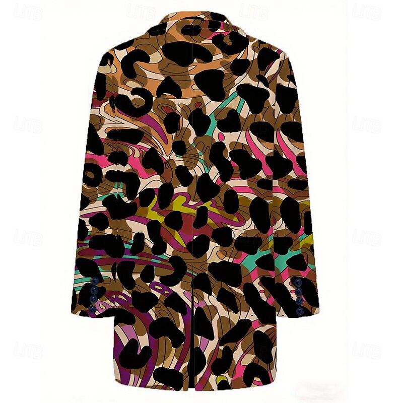 Men's Graphic Overcoat Coat Warm Comfortable Casual Daily 3D Print Buttons Front Pocket Spring Fall Winter Notch Long Sleeve Rainbow3