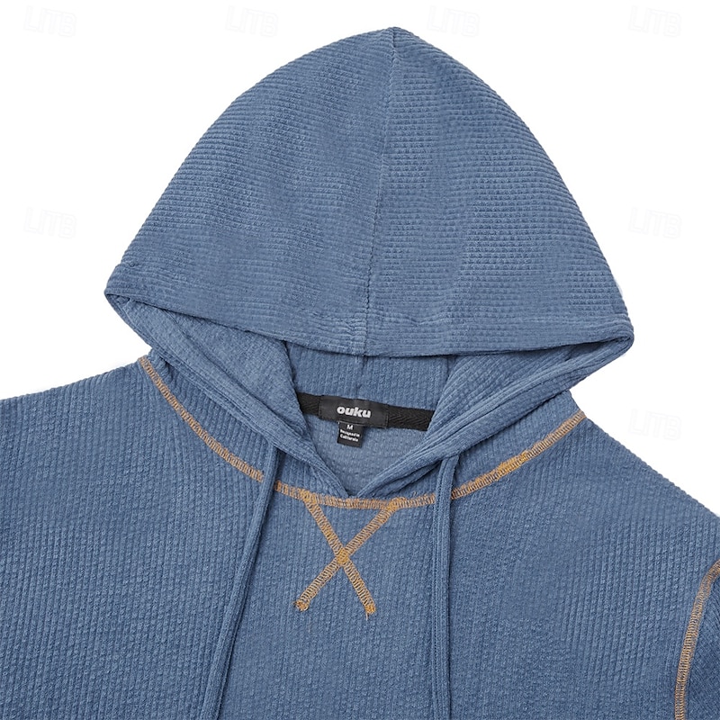 Men's Hoodie Sweatshirt Corduroy Pullover White Navy Blue Hooded Plain Pocket Work Sports & Outdoor Casual Active Vintage Cool Spring Fall Clothing Apparel Hoodies Sweatshirts  Long Sleeve Loose Fit3