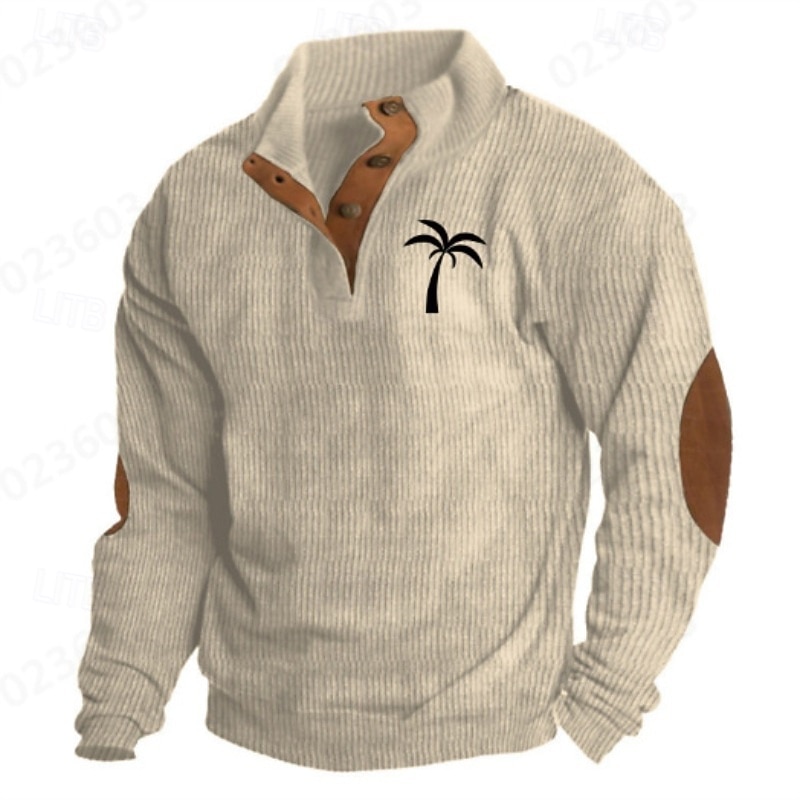 Men's Sweatshirt Corduroy Pullover Hoodie Sweatshirt Pullover Button Up Hoodie Apricot Black White Blue Khaki Standing Collar Plain Patchwork Color Block Textured Sports & Outdoor Casual Daily