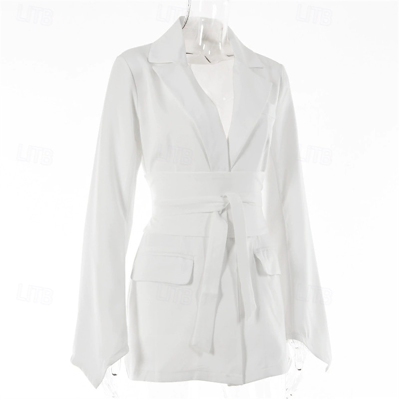 Women's Blazer Comfortable Pocket Elegant Fashion Outdoor Plain Going out Casual Daily Weekend Cardigan Regular Lapel Regular Fit Long Sleeve Outerwear Black White Blue Spring Fall4