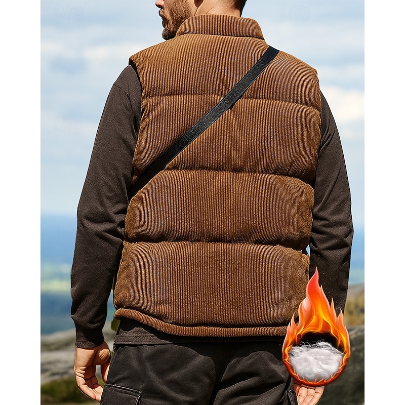 Men's Hiking Jacket Puffer Vest Thermal Vest Sleeveless Top Outdoor Thermal Warm Winter Zipper Polyester Black White Coffee Hunting Fishing Climbing2