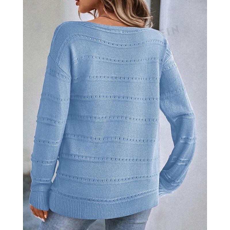 Women's Sweater Pullover Streetwear Casual Pure Color Crew Neck Hollow Out Knitted Long Sleeve Regular Tops Knit Daily Holiday Weekend Black Pink Fall Winter3