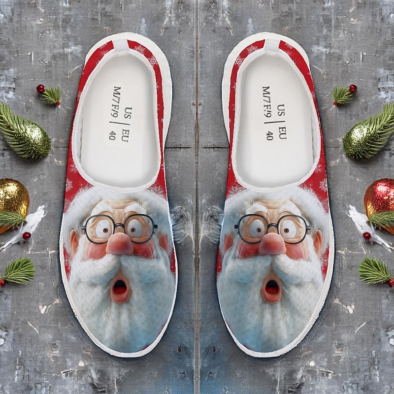 Men's Christmas Santa Claus Print Slip-On Sneakers, Lightweight Breathable Casual Shoes for Holiday Parties, Festive Outfits & Winter Gifts3