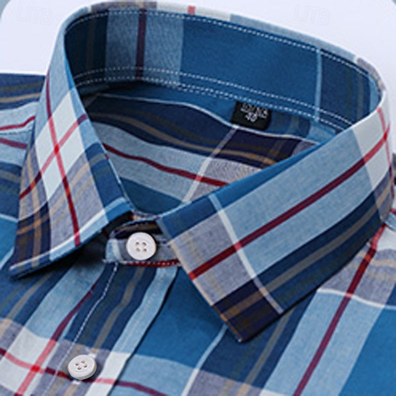 Men's Dress Shirt Casual Shirt Plaid  Check Shirt  Graphic Prints Square Neck Light Yellow Light Pink Black / Gray White / Green Sea Blue Casual Daily Short Sleeve collared shirts Clothing Apparel4