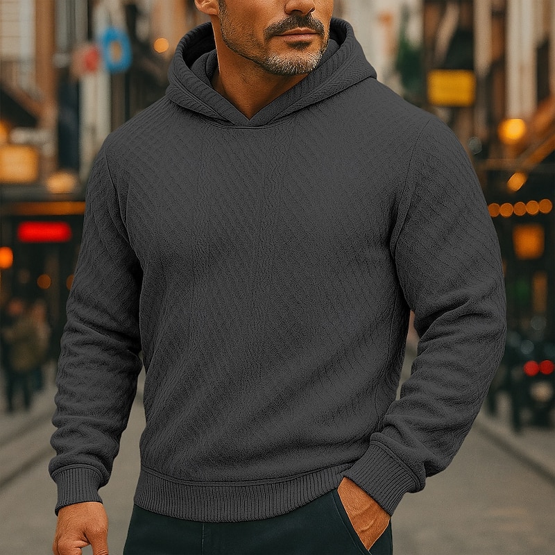 Men's Hoodie Pullover Hoodie Sweatshirt Black White Army Green Khaki Gray Hooded Plain Textured Sports & Outdoor Casual Daily Streetwear Cool Sportswear Spring &  Fall Clothing Apparel Hoodies4