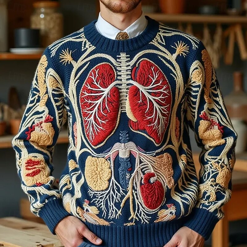 Halloween Men's Internal organs Pullover Sweater Jumper Knitwear Crewneck Casual Dark Vacation Street Daily 3D Print Keep Warm Long Sleeve Fall Winter Black Blue Green2