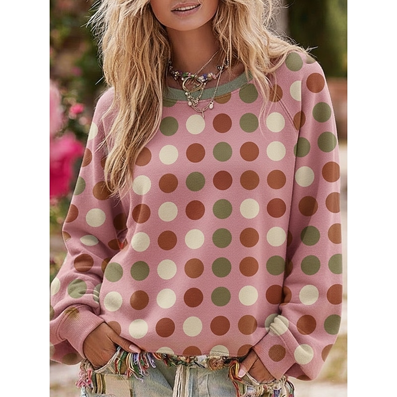 Women's Pullover Sweatshirts Plaid Polka Dot Fashion Streetwear Classic Long Sleeve Crew Neck Round Neck Regular Tops Dailywear Casual Print Pink Spring Fall