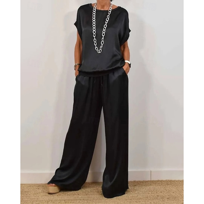 Women's Active Streetwear Pants Sets Bolero Top Short Sleeve Crew Neck Plain Outdoor Vacation Daily Dark Grey Black White Spring Regular Fit