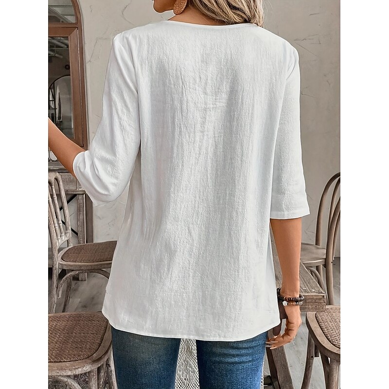 Women's Blouse Solid Color Vintage Tropical Stylish Half Sleeve Crew Neck Square Neck Scoop Neck Regular Tops Daily Ruffle White Pink Navy Blue Blue Green Spring Fall Winter2