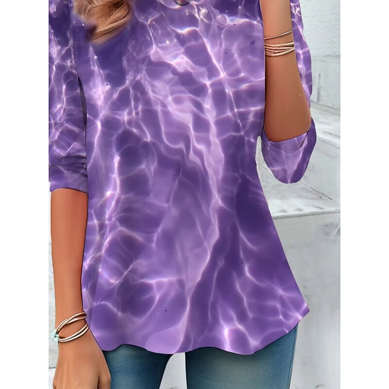 Women's T Shirt Ombre Graphic Abstract Vintage Stylish Classic Long Sleeve Crew Neck Round Neck Regular Tops Daily Print Purple Spring Fall Winter3