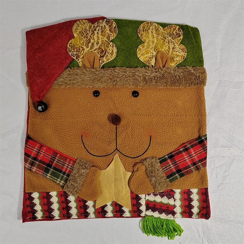 Christmas Chair Covers, New Plush Santa & Snowman Seat Covers, Festive Holiday Chair Slipcovers for Dining Room, European Style Home Decoration3