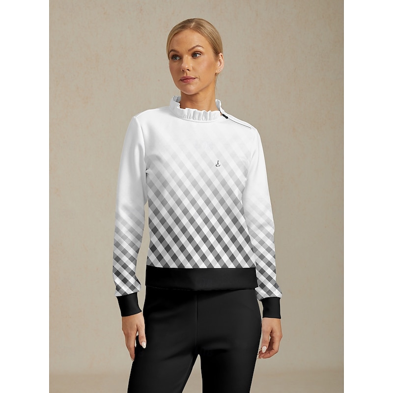 Women's Golf Pullover Sweatshirt Black Long Sleeve Top Ladies Golf Attire Clothes Outfits Wear Apparel