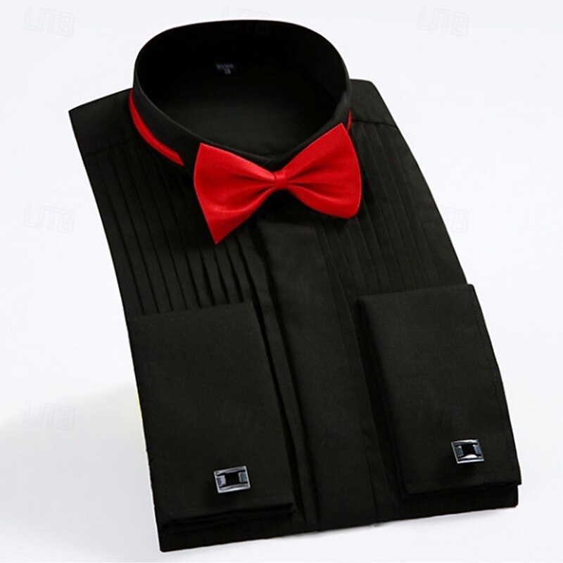 Men's Shirt Dress Shirt Non Iron Shirt Button Up Shirt Plain Formal Wedding Black White Red Long Sleeve Turndown Summer Spring Clothing Apparel Slim2