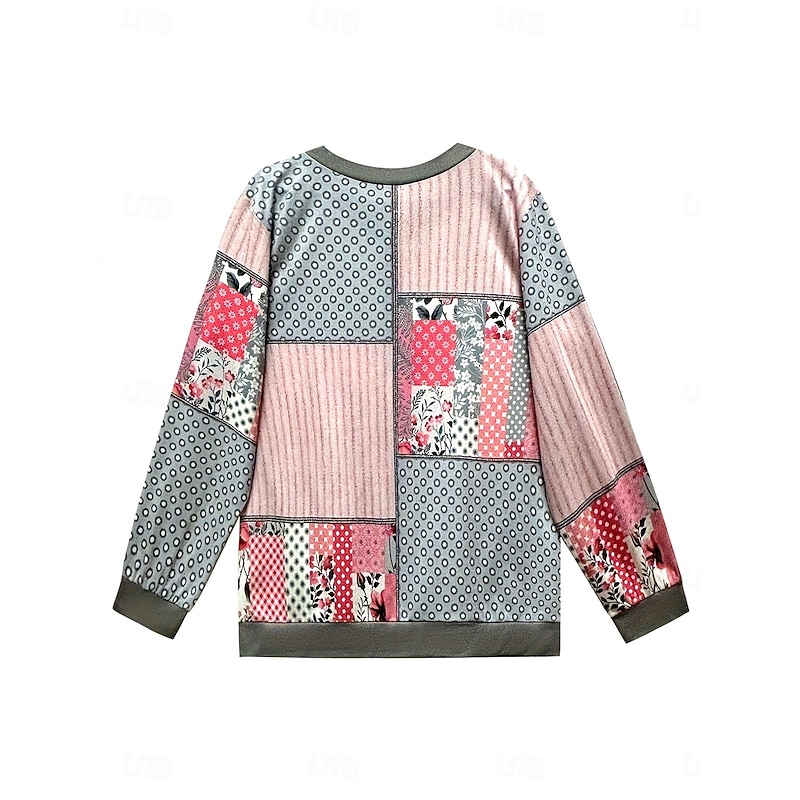 Women's Pullover Sweatshirt Zip Up Sweatshirts Floral Graphic Geometric Fashion Casual Long Sleeve Crew Neck Regular Tops Street Dailywear Zipper Print Light Pink Fall Winter2