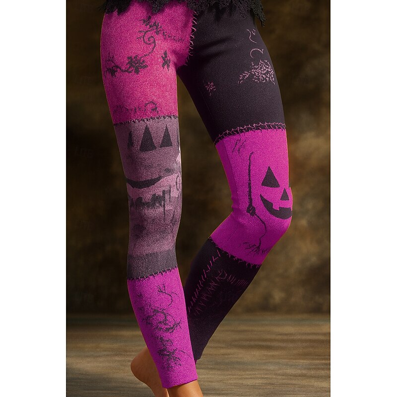 Halloween Women's Leggings Vacation Vintage Ethnic Style Full Length High Waist Graphic Smile Face Drawstring Patchwork 3D Print Quick Dry Breathability Soft Stretchy Outdoor Home Causal Pink Blue Pur3