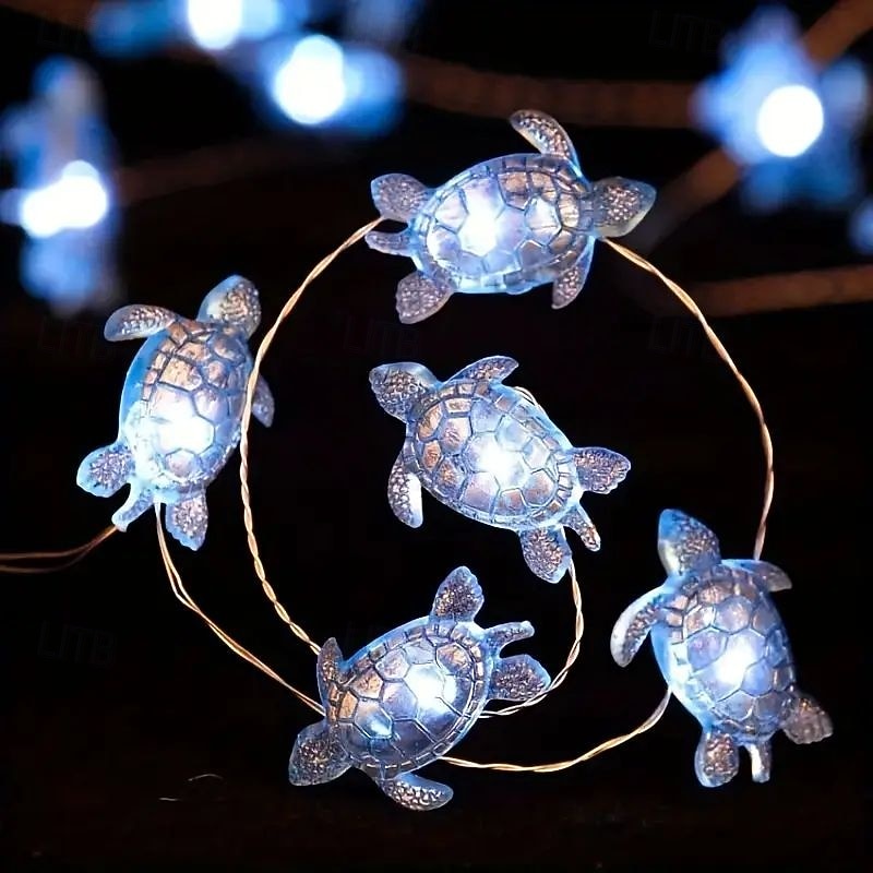 Ocean Theme LED String Lights 2m 20LEDs Battery Powered Blue Starfish Green Turtle Decor Light String for Christmas Birthday Party Wedding Home Bedroom Study Holiday Decoration