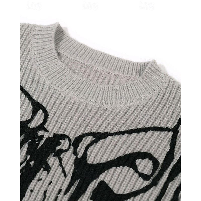 Men's Pullover Sweater Jumper Knit Sweater Ribbed Knit Regular Tops Knitted Print Crew Neck Fashion Basic Vacation Daily Wear Clothing Apparel Fall Winter Gray S M L3