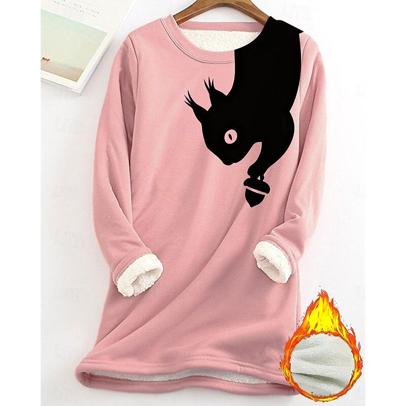 Women's Pullover Sweatshirt Animal Fashion Basic Casual Long Sleeve Crew Neck Regular Tops Street Dailywear Casual Print Fleece Lined Black Yellow Pink Dark Pink Blue Fall Winter3