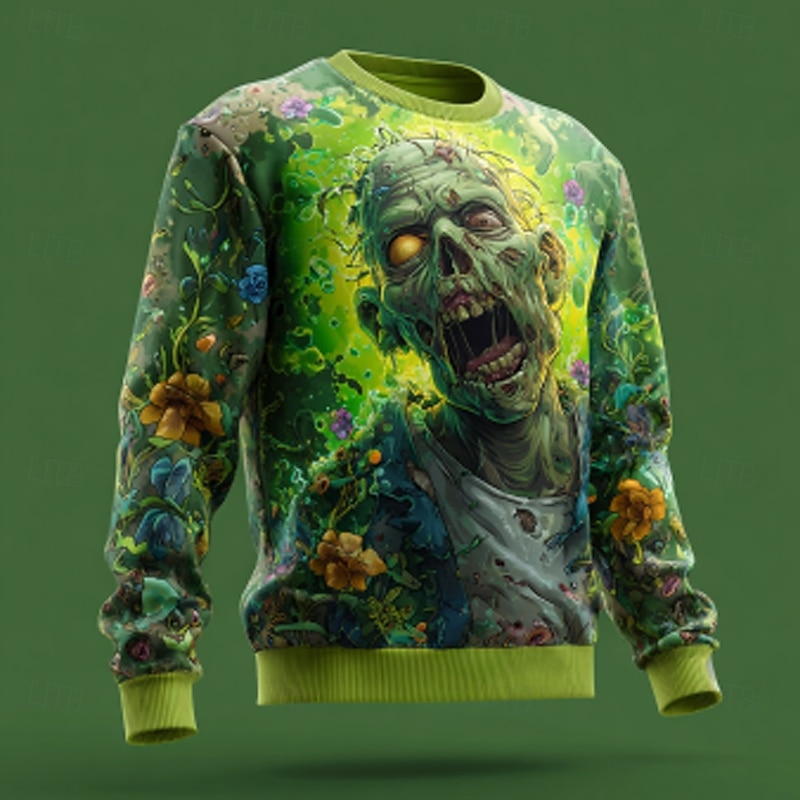 Halloween Men's Zombies Pullover Sweater Jumper Knitwear Crewneck Casual Dark Vacation Street Daily 3D Print Knit Keep Warm Long Sleeve Spring Fall Winter Green 1# Green 2# Green 3#4