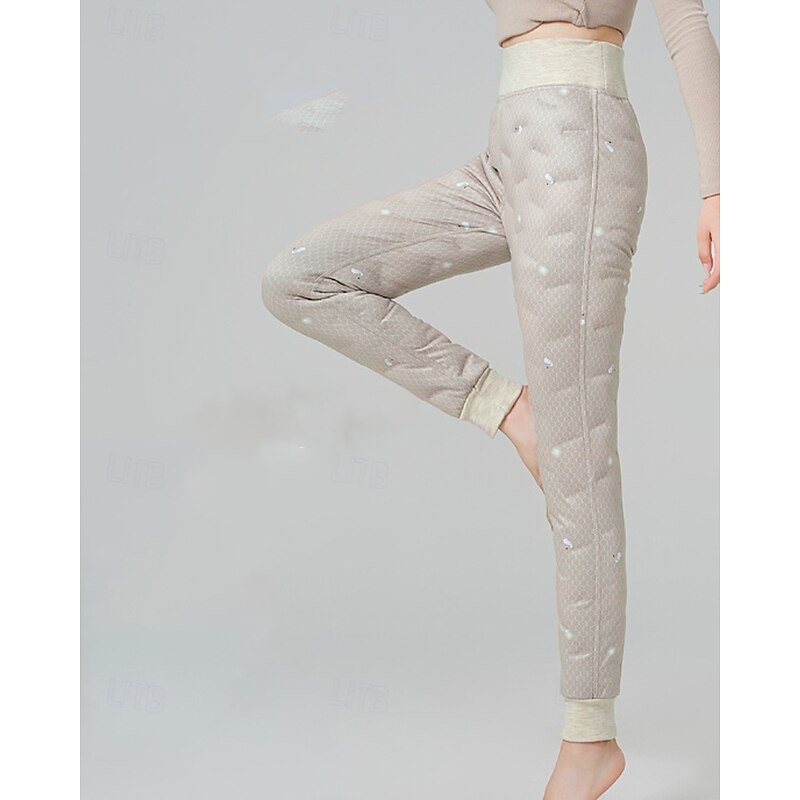 Women's Chinos Down Pants Casual Full Length Medium Waist Plain Elastic Waist Thermal Warm Comfortable Micro-elastic Outdoor Vacation Street Khaki Winter Regular Fit3
