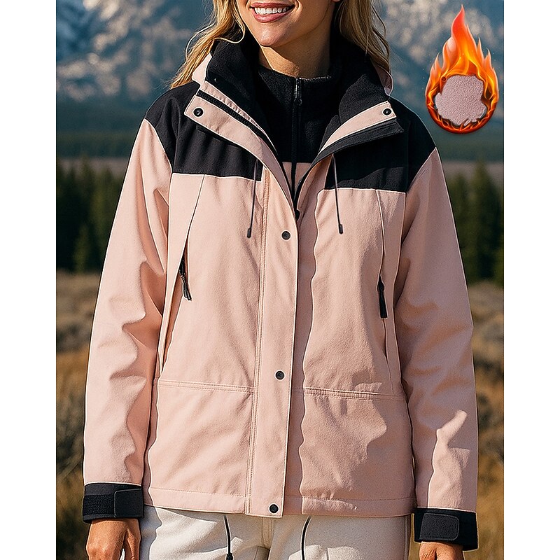 Women's Hiking Jacket Thermal Jacket 3 in 1 Jacket Outdoor Thermal Waterproof Windproof Warm Hiking Outfits Hiking Clothes Winter Autumn / Fall Top Fishing Camping / Hiking / Caving Running Patchwork - Main Image