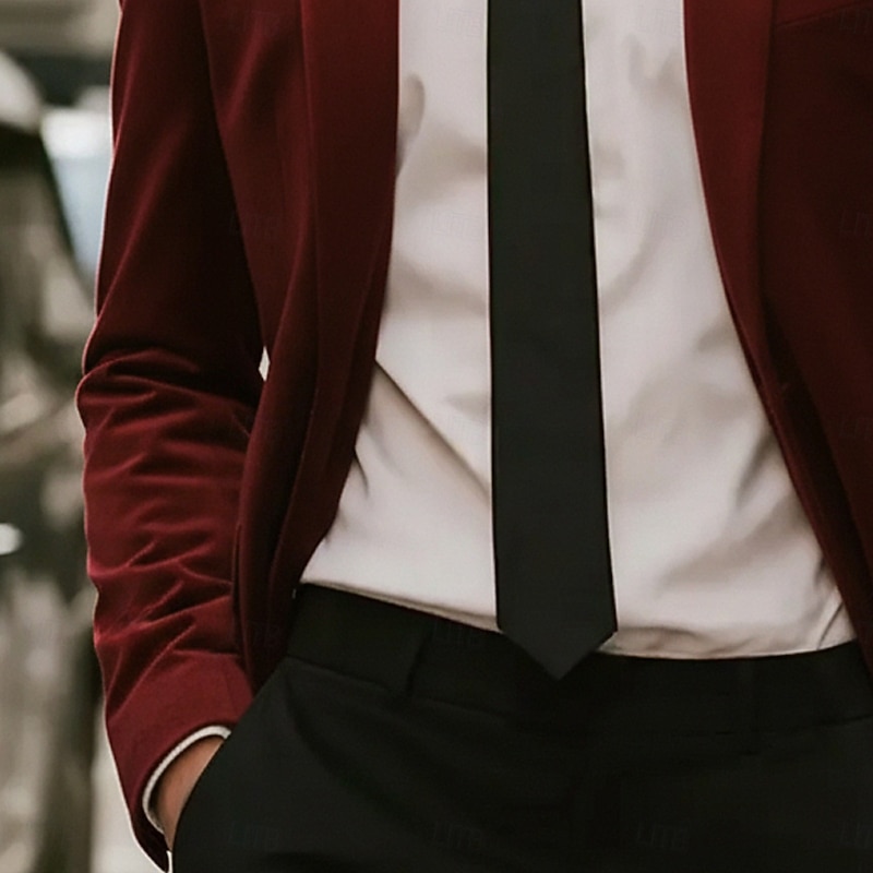 Men's Blazer Jacket Notch Collar Classic Solid Colored Blazer Burgundy Slim Fit Single Breasted One-button3