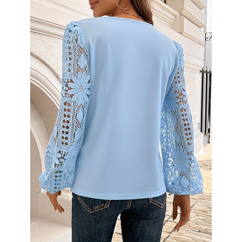 Women's Blouse Elegant Stylish Basic Long Sleeve Asymmetrical Regular Tops Daily Lace White Pink Red Blue Green Spring Fall Winter3