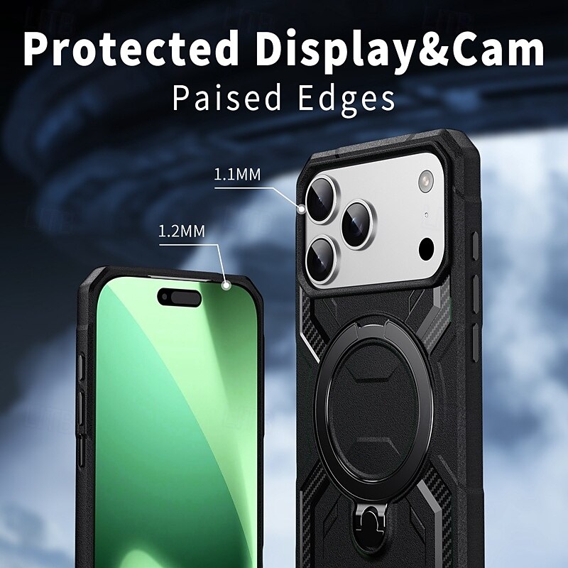 Phone Case For iPhone 17 Air 16 15 14 Pro Max Plus 16e 13 Pro Max Back Cover Support Wireless Charging Kickstand Shockproof Armor PC4