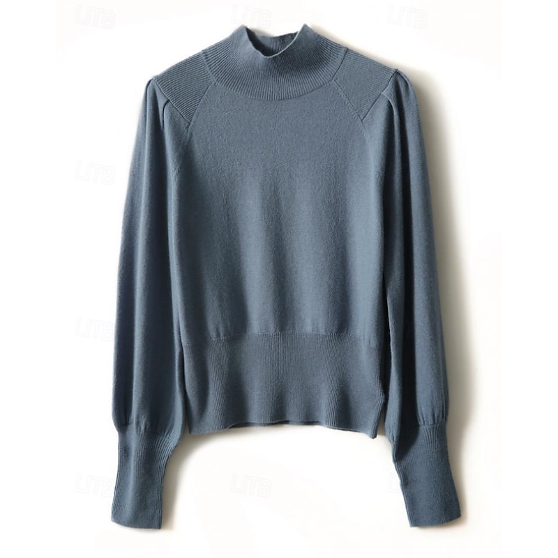 Women's Sweater Pullover Streetwear Casual Solid Color Stand Collar Knitted Long Sleeve Regular Tops Knit Daily Going out Weekend Black Blue Fall Winter2