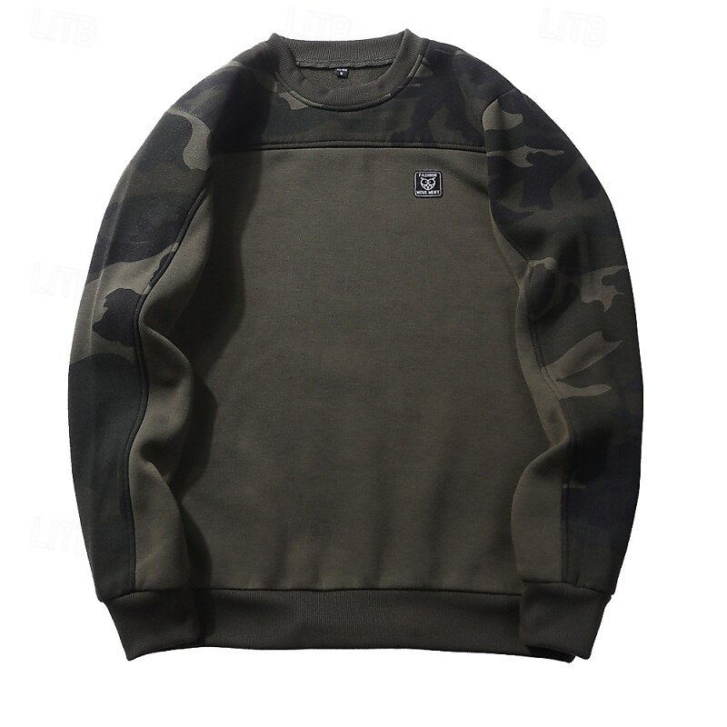 Men's Sweatshirt Pullover Hoodie Sweatshirt Pullover Army Green Khaki Crew Neck Plain Camouflage Patchwork Sports & Outdoor Casual Daily Streetwear Cool Sportswear Spring &  Fall Clothing Apparel2