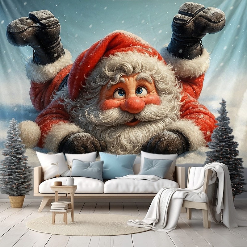 Christmas Wall Tapestry Backdrop, Cute Santa Claus Wall Hanging, 2025 Xmas Festive Holiday Decoration for Living Room, Bedroom, Party and Outdoor