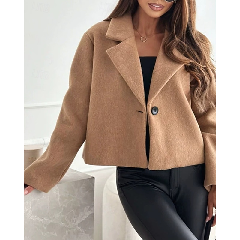 Women's Casual Jacket Warm Comfortable Buttons Fashion Outdoor Plain Going out Weekend Single Breasted Regular Lapel Regular Fit Long Sleeve Outerwear Black White Khaki Fall Winter4