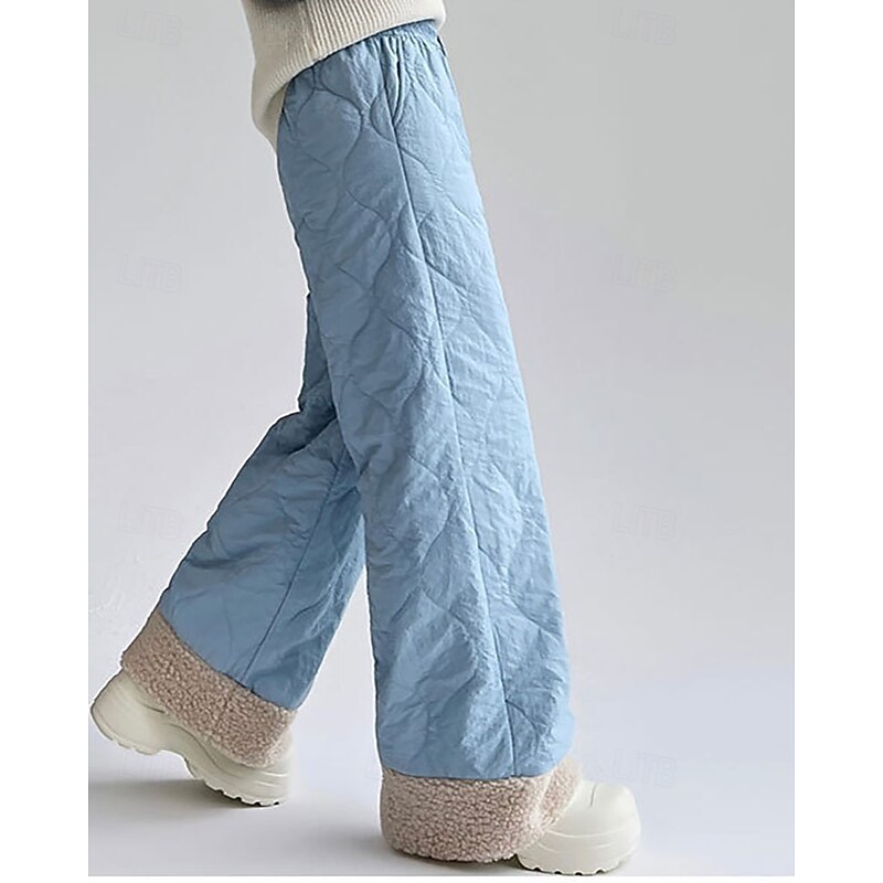 Women's Fleece Pants Straight Vacation Streetwear Full Length Medium Waist Plain Drawstring Pocket Elastic Waist Thermal Warm Comfortable Micro-elastic Outdoor Vacation Daily Blue Fall Winter Loose2