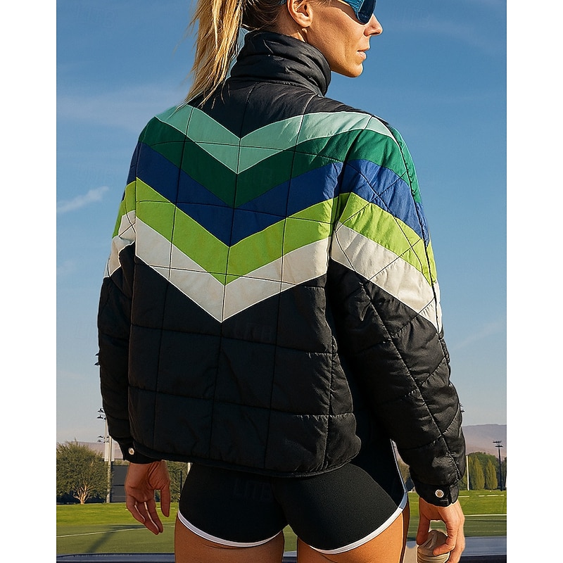 Women's Bomber Jacket Fleece Zip Up Jacket Long Sleeve Top Athleisure Fall Color Block Windproof Thick Warm Outdoor Travel Vacation Sportswear Activewear Black White Beige2