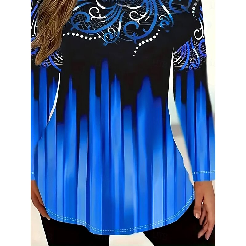 Women's T Shirt Ombre Floral Graphic Vintage Stylish Classic Long Sleeve Crew Neck Round Neck Regular Tops Daily Print Royal Blue Spring Fall Winter3