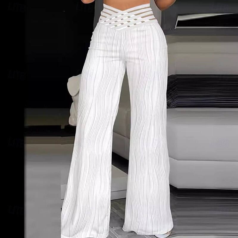 Women's Wide Leg Chinos Fashion Streetwear Full Length High Waist Plain Elastic Waistband Comfy Soft Comfortable Stretchy Formal Outdoor Vacation Black White Yellow Pink Spring Fall Loose Fit