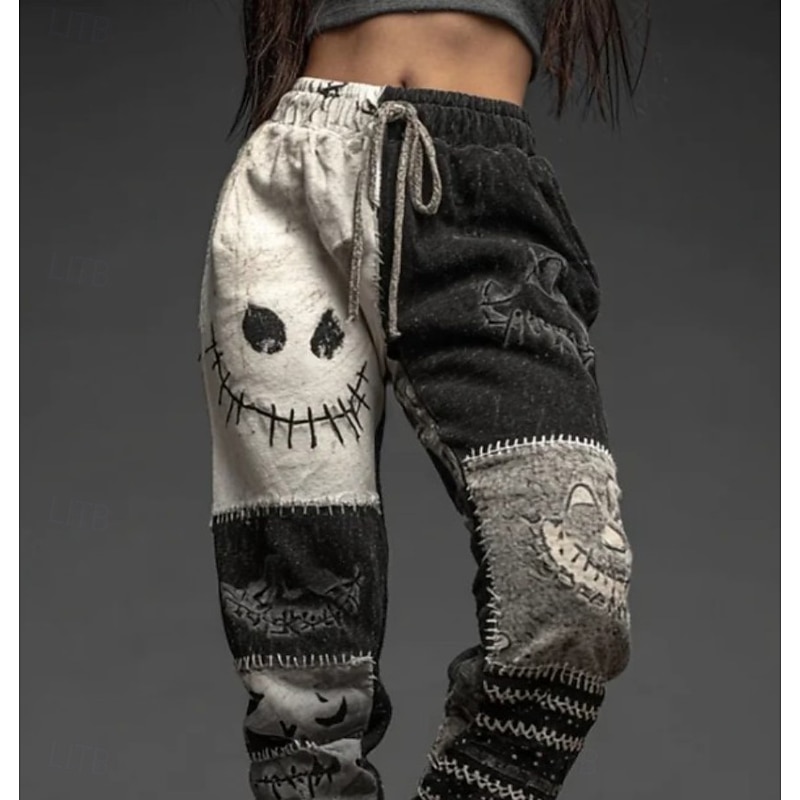 Women's Skinny Vacation Vintage Fashion Ankle-Length High WaistPantsHalloween Halloween Drawstring Patchwork Elastic Waistband Stretchy Formal Vacation Street Black Grey Dark Brown Light Grey Orange2