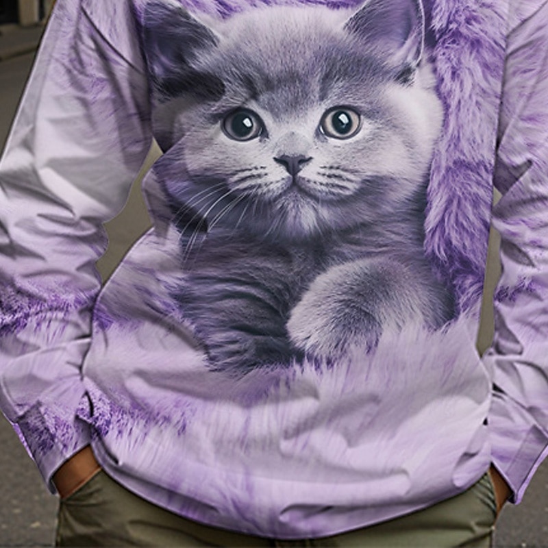 Boys' 3D Cat T shirt Tee Long Sleeve Spring Fall Fashion Basic Kids 4-12 Years Crew Neck Outdoor Casual Daily Regular Fit4