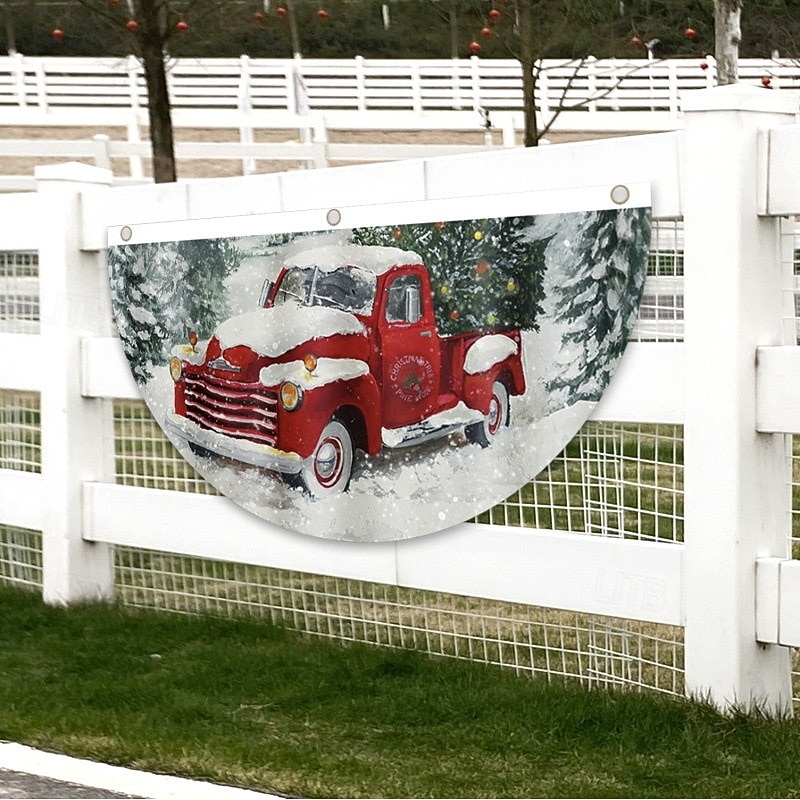 New Christmas Outdoor Fan-Shaped Flag, Digital Print Half-Round Hanging Banner, Creative Holiday Door Decoration4