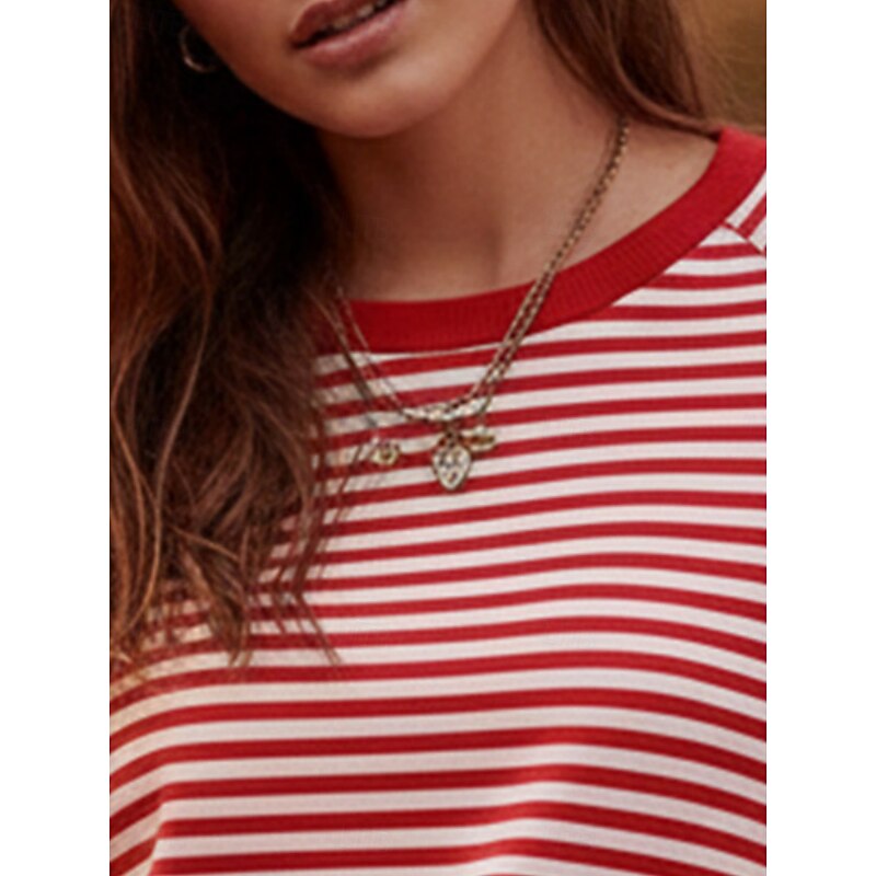 Women's Pullover Sweatshirts Striped Fashion Streetwear Classic Long Sleeve Crew Neck Round Neck Regular Tops Dailywear Casual Print Red Spring Fall2