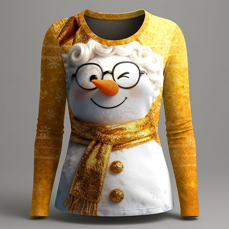 Christmas Women's T Shirt Graphic Snowman Vintage Fashion Stylish Long Sleeve Crew Neck Regular Tops Daily Weekend Print Red Blue Purple Gold Green Summer Spring Fall Winter