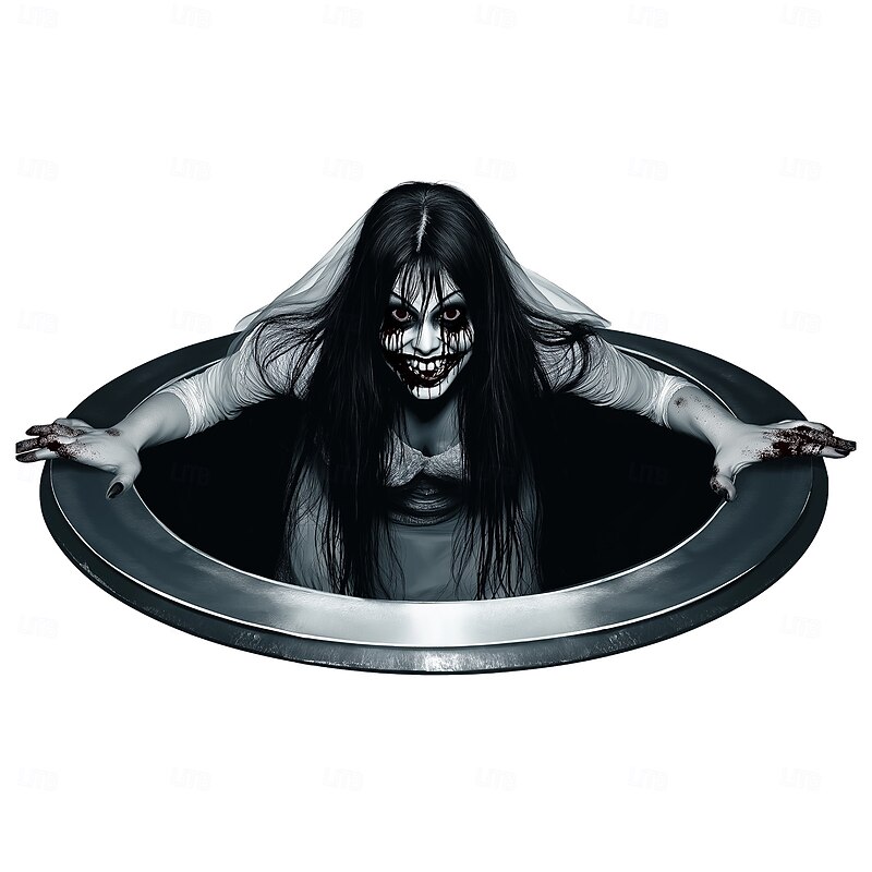 Halloween 3D Wall Sticker, Scary Horror Long Hair Ghost Bride Floor Decal, Spooky Bedroom Living Room Home Decoration4