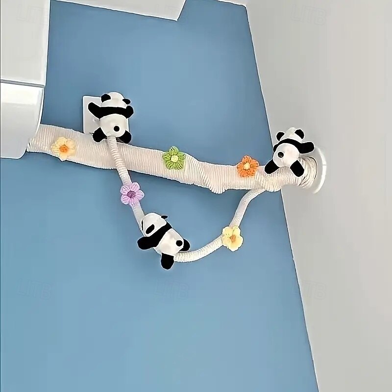 Air Conditioning & Heating Pipe Decoration Decorative Cover with Cute Panda & Floral Design 2pcs Panda with 50m White Rope and 12 Flowers Fabric Pipe Cover Suitable for Sewer, Air Conditioner Pipes2