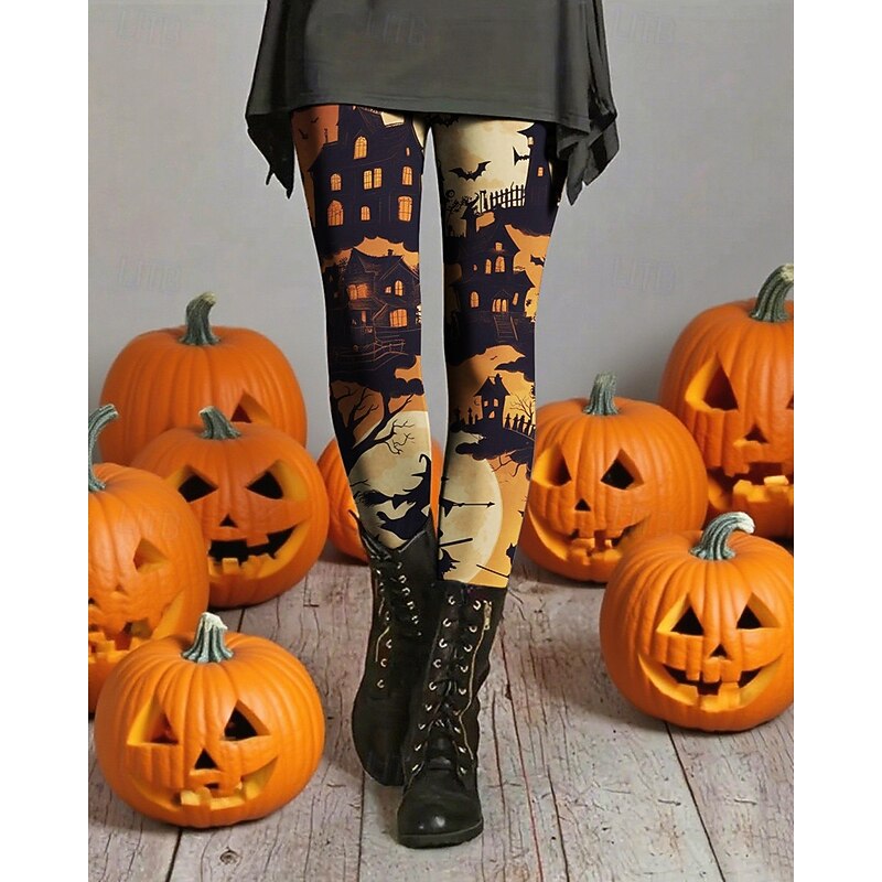 Women's Leggings Cozy Leggings Vacation Basic Casual Full Length High WaistPantsHalloween Bat Printing Thermal Warm Comfortable Stretchy Vacation Casual Daily Black Fall Winter Slim Fit
