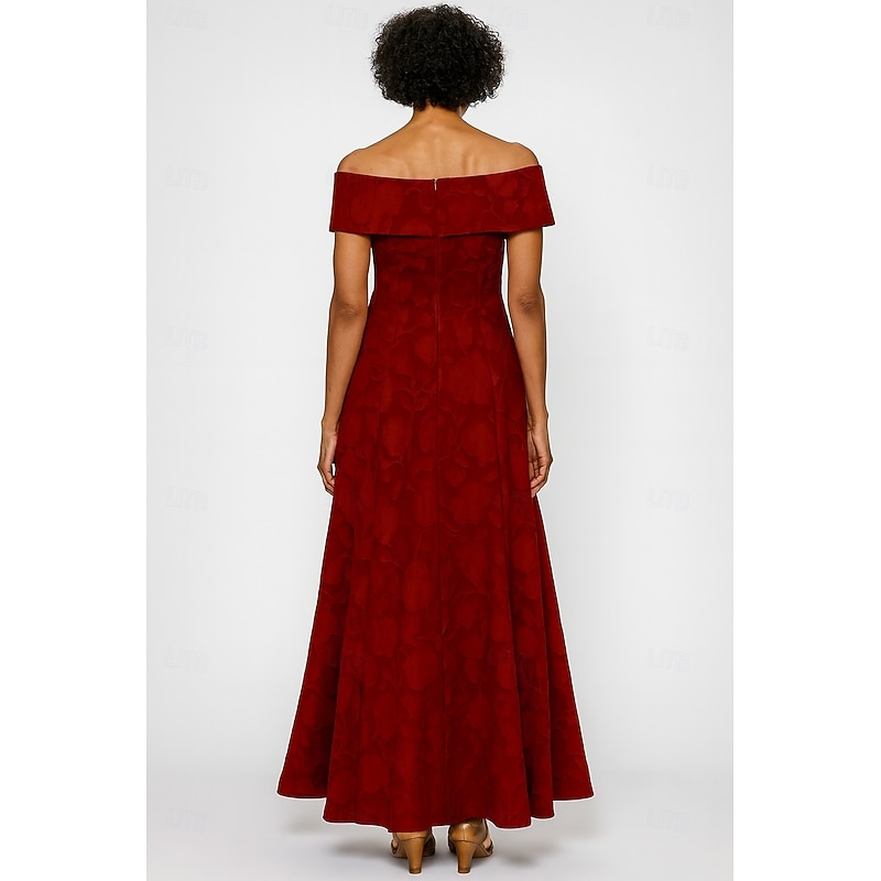 Red Blue Mother of the Bride A-Line Evening Gown Elegant Formal Dress Formal Wedding Floor Length Sleeveless Off Shoulder Pocket Lace with Bow(s)2