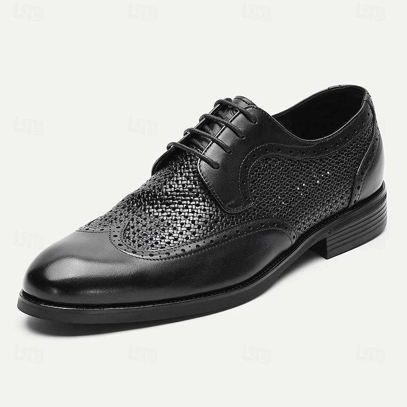 Men's Black Genuine Leather Brogue Oxford Shoes – Elegant Lace-Up Dress Shoes for Business, Banquets and Formal Wear2