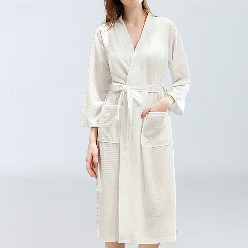 Women's Pajamas Robe Fashion Casual Pure Color Pocket Vacation Home Bed Long Sleeve V Neck White Pink Navy Blue Gray Light Blue Summer Spring Fall Tailored Fit2